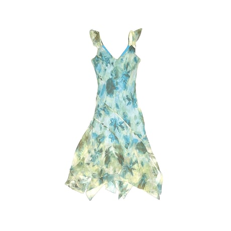 【USED】00's jonathan martin BLUE FLOWER SHEER DRESS