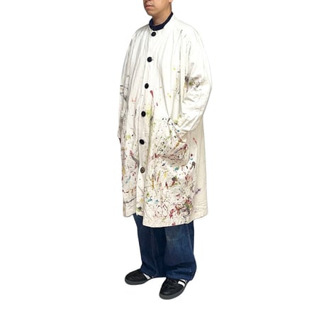 【USED】80's UK VINTAGE PAINTED LINEN SMOCK ATELIER COAT