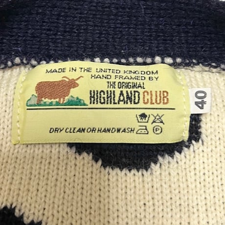 【USED】80'S HIGHLAND CLUB BRITISH WOOL SPOT PATTERN KNIT CARDIGAN