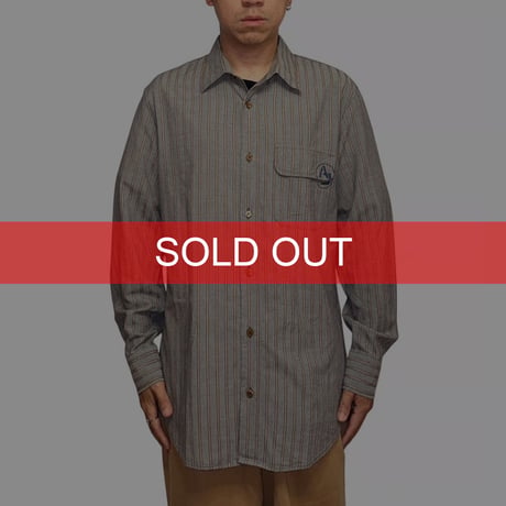 【USED】00's ARMANI JEANS Stripe Shirt with AJ Seal-Stamp Flap Pocket