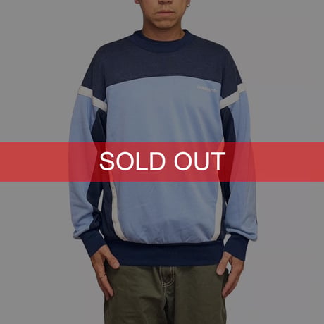 【USED】80's adidas Hungary-Made Panel Sweatshirt Navy × Sax Color Block