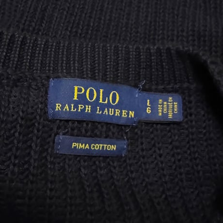 【USED】2010's Polo Ralph Lauren Pima Cotton Lace-Up Sleeve Knit Sweater