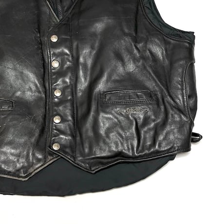 【USED】80'S Schott LEATHER ×NYLON DOWN VEST BLACK