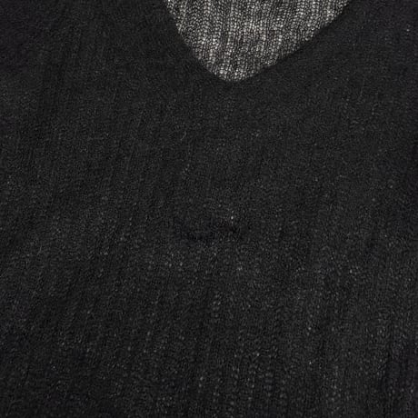 【USED】00's Armani Exchange Mohair Sheer Black V-Neck Knit
