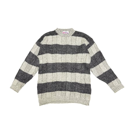 【USED】80's Nahar Italian Zebra Stripe × Cable Knit Oversized Sweater