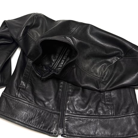 【USED】00's UNITED COLORS OF BENETTON Black Leather Jacket OPTI Zip