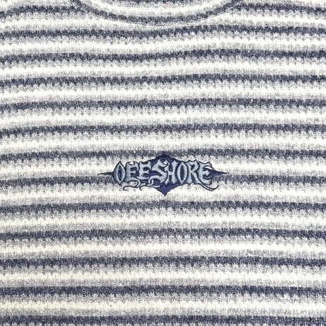 【USED】90's OFFSHORE Newport Beach Loop Knit Border Mock Neck Surf Knit