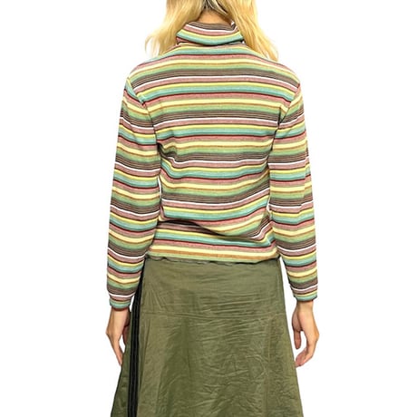 【USED】70'S MULTI BORDER HI-NECK KNIT SWEATER