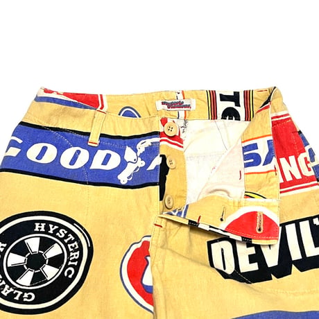 【USED】90's HYSTERIC GLAMOUR AMERICAN SIGNBOARD ALLOVER PRINT FLARE PANTS