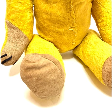 【USED】50's-60's Glass-Eye Jointed Bear Yellow Velvet × Suede