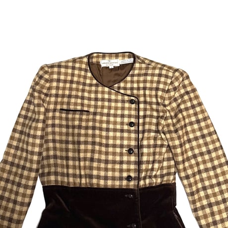 【USED】80's Valentino Garavani BOUTIQUE Gingham Dress with Velvet Waist Panel