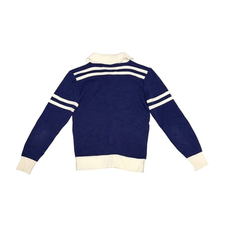 【USED】70's Line Knit Zip-Up Jacket  Navy & White