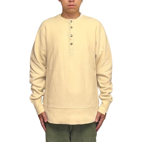 【USED】90's A BATHING APE Reverse Weave Henley Neck Sweatshirt Ivory