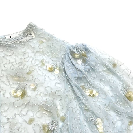 【USED】80's JACK BRYAN BEAD AND SEQUIN DECORATION ROMANTIC TOP