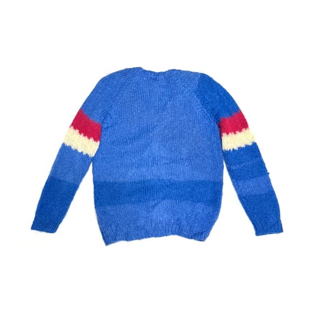 【USED】80's Greek Handmade Pure Wool “Sunset & House” Art Knit Sweater