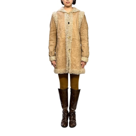 【USED】00's 4-Way Detachable Sleeve Shearling & Boa Hooded Coat