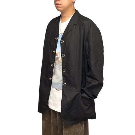 【USED】90's EMPORIO ARMANI Grommet Button Black Coated Linen Blazer