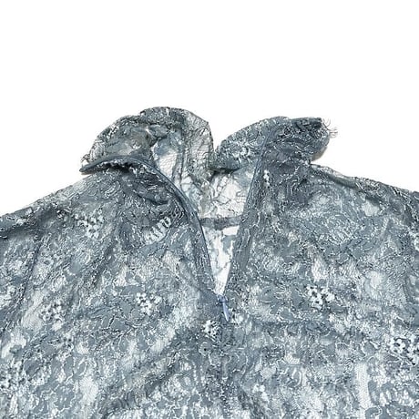 【USED】00'S BLUE GRAY LACE L/S HI-NECK TOP