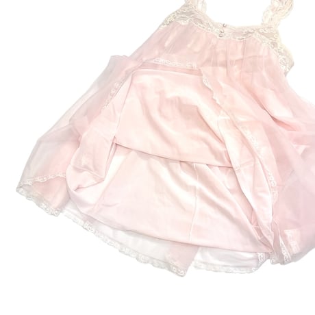 【USED】70's-80's warner's LINGERIE DRESS BABY PINK