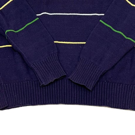 【USED】90'S LANDS' END BORDER COTTON KNIT SWEATER MADE IN U.S.A.