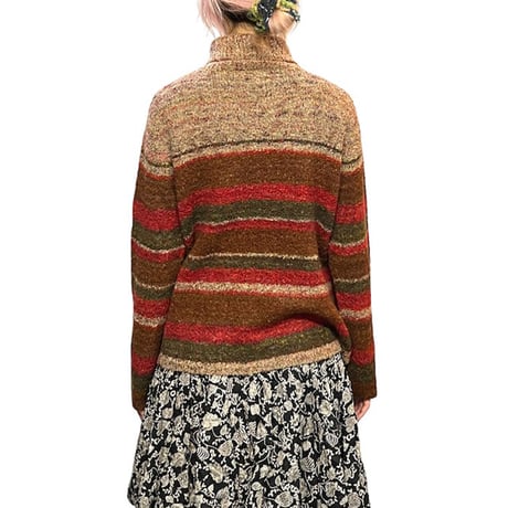 【USED】00's SAG HARBOR SPORT HI-NECK BORDER KNIT TOP