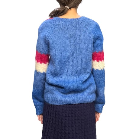 【USED】80's Greek Handmade Pure Wool “Sunset & House” Art Knit Sweater
