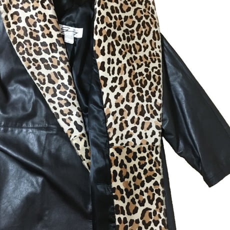 【USED】LEOPARD × BLACK LEATHER COAT MADE IN ITALY