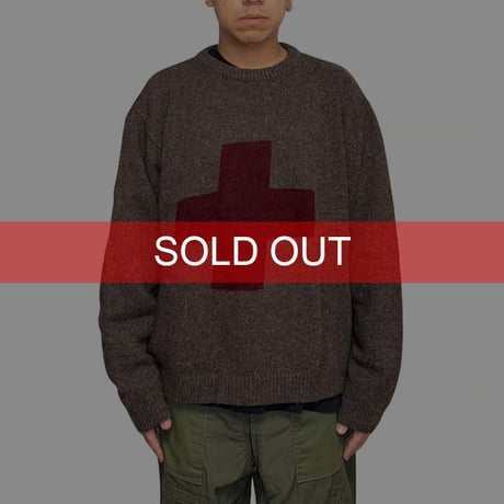 【USED】90's-00's Bulldog RED CROSS WOOL KNIT SWEATER
