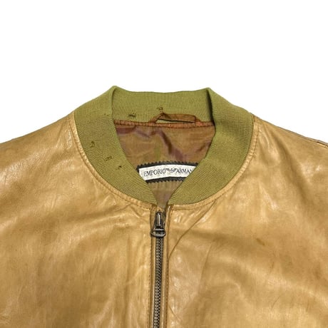 【USED】90's EMPORIO ARMANI Leather MA-1 Flight Jacket Sand Beige
