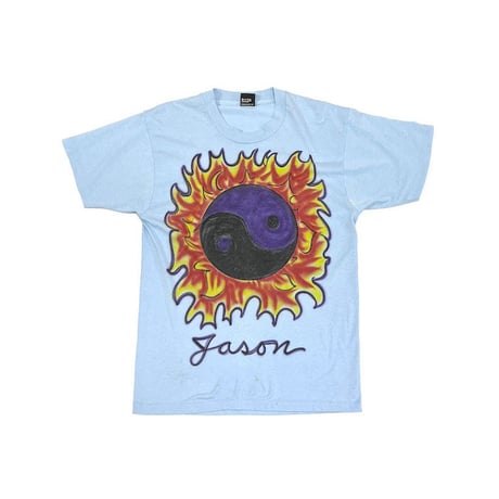 【USED】80'S-90'S AIRBRUSH YIN YANG FIRE T-SHIRT