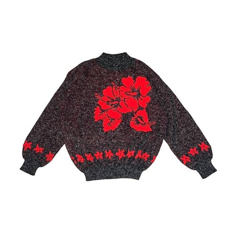 【USED】80'S-90'S Alicia HIBISCUS KNIT SWEATER