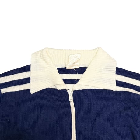 【USED】70's Line Knit Zip-Up Jacket  Navy & White