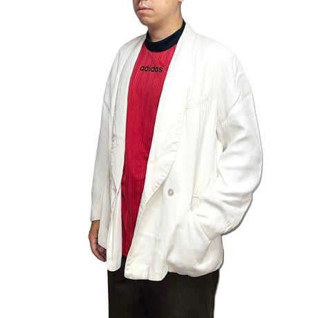 【USED】30's BRITISH VINTAGE SHAWL COLLAR SILK DOUBLE BREASTED DINNER JACKET WHITE