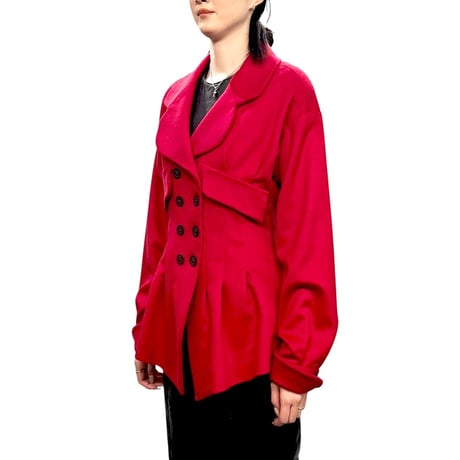 【USED】90's Karl Lagerfeld WOOL BLEND PEPLUM BLAZER RED