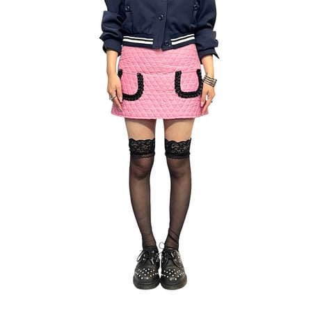 【DEAD STOCK】90's PRINCESSE WALLY QUILTED MINI SKIRT PINK