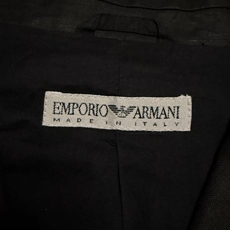 【USED】90's EMPORIO ARMANI Grommet Button Black Coated Linen Blazer