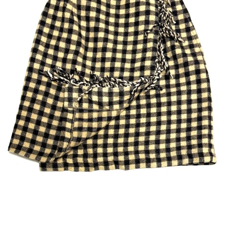 【USED】80's-90's Westbound Check Wrap Mini Skirt with Fringe Detail