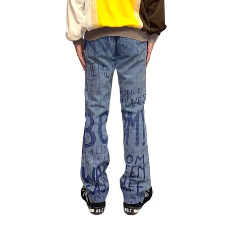【USED】90's W.&L.T. "KISS THE FUTURE" Graffiti Print Denim Pants