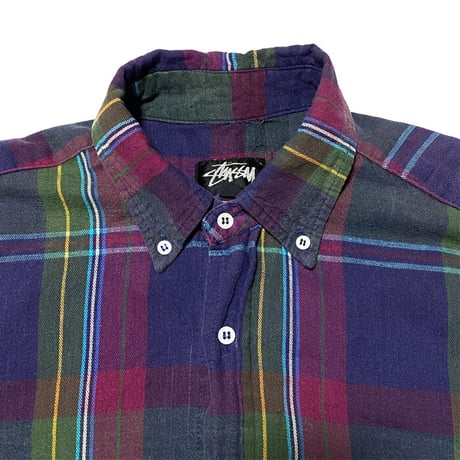 【USED】80'S STUSSY CHECK B.D. SHIRT