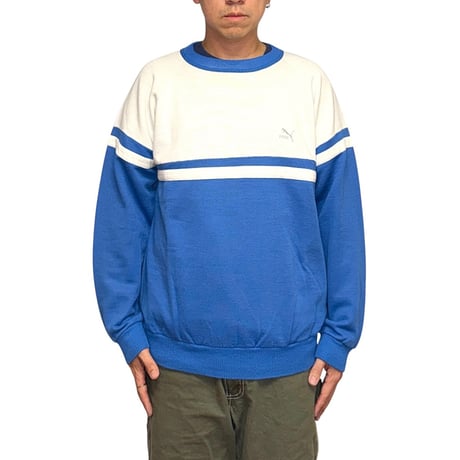 【USED】80's PUMA Italy-Made Colorblock Sweat Blue × White