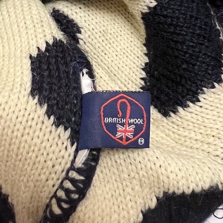 【USED】80'S HIGHLAND CLUB BRITISH WOOL SPOT PATTERN KNIT CARDIGAN