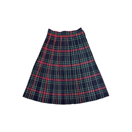 【USED】80's Brandtex Denmark Tartan Pleated Midi Skirt Navy × Red