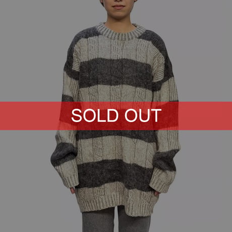 【USED】80's Nahar Italian Zebra Stripe × Cable Knit Oversized Sweater