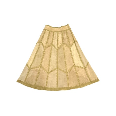 【USED】80's Nan Elliot Suede Leather Panel Midi Skirt