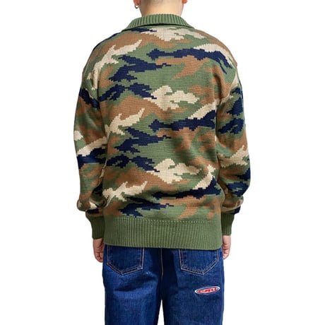 【USED】90'S STUSSY CAMO KNIT SWEATER