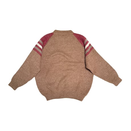 【USED】80's MPL Italy Stripe Raglan Knit Sweater with Neck Button Detail