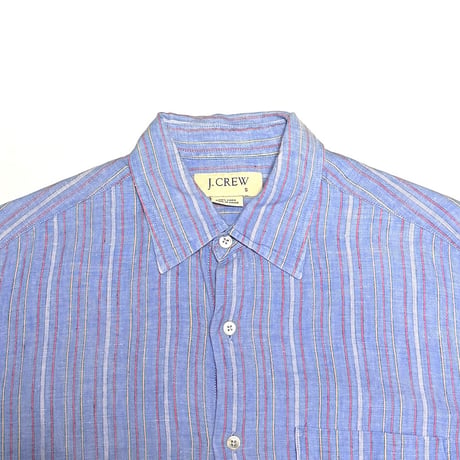 【USED】00's J.CREW Multi-Stripe Linen S/S Shirt Light Blue