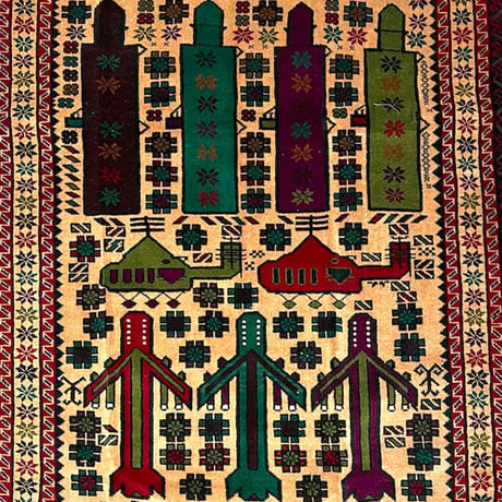 【USED】90'S-00'S HANDMADE AFGHAN WAR RUG ①