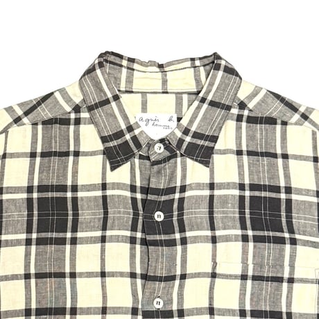 【USED】90's agnès b. homme Black & Ivory Plaid Linen Shirt
