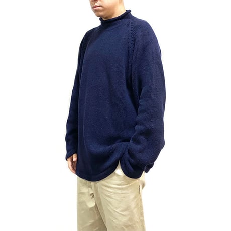 【USED】90'S-00'S J.CREW COTTON KNIT ROLL NECK SWEATER NAVY